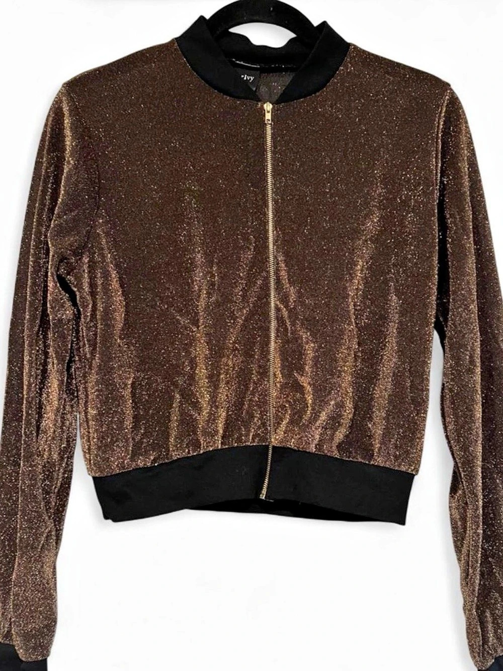 Privy Metallic Bomber Jacket in Brown & Gold Size Medium